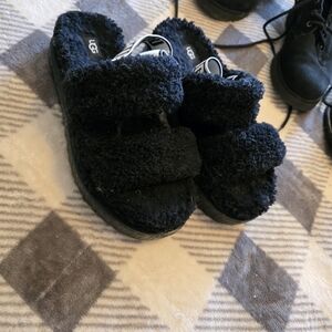 UGG Black Fuzzy Sandals